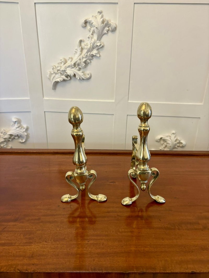 Pair of Antique Victorian Quality Brass Fire Dogs - Image 3